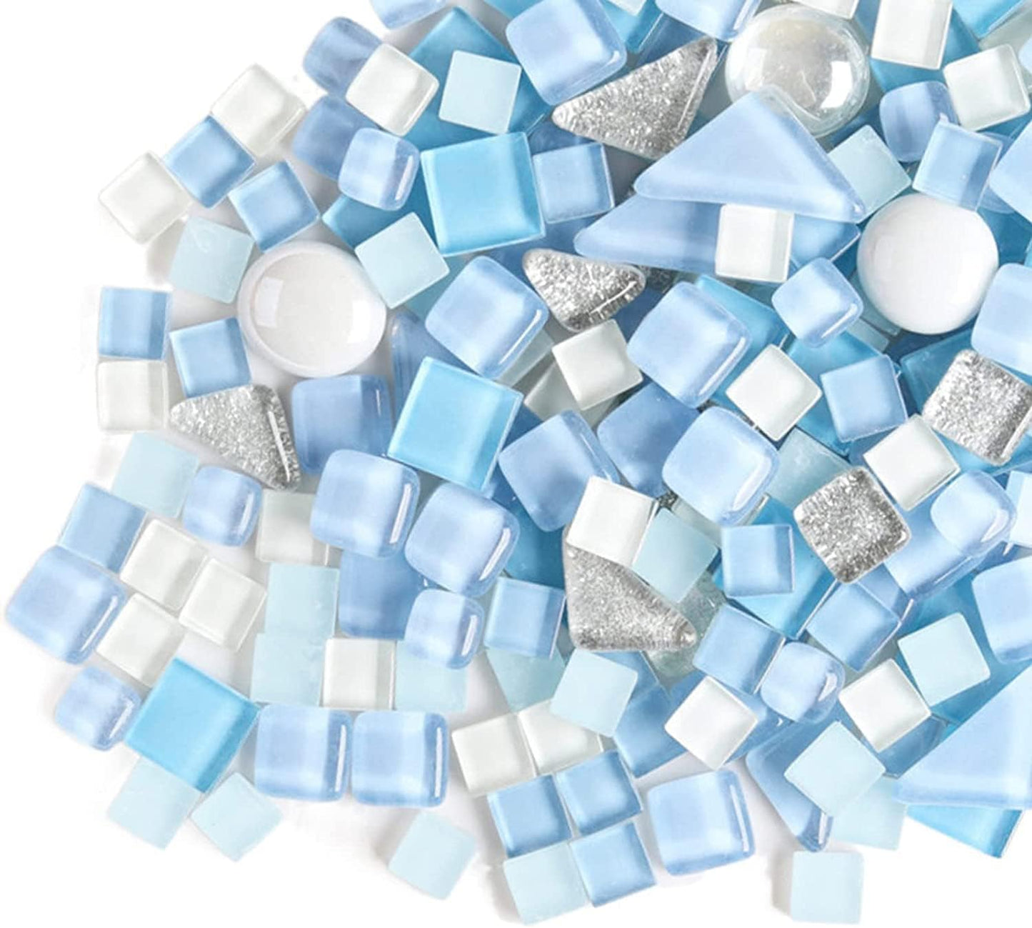 1.1 LB Irregular Crystal Mosaic Tiles,Small Particle Color Decal Crystal Glass Tile DIY Hobbies Children Handmade Crystal Craft for DIY Handmade Decorative Materials (Sky Blue Series)