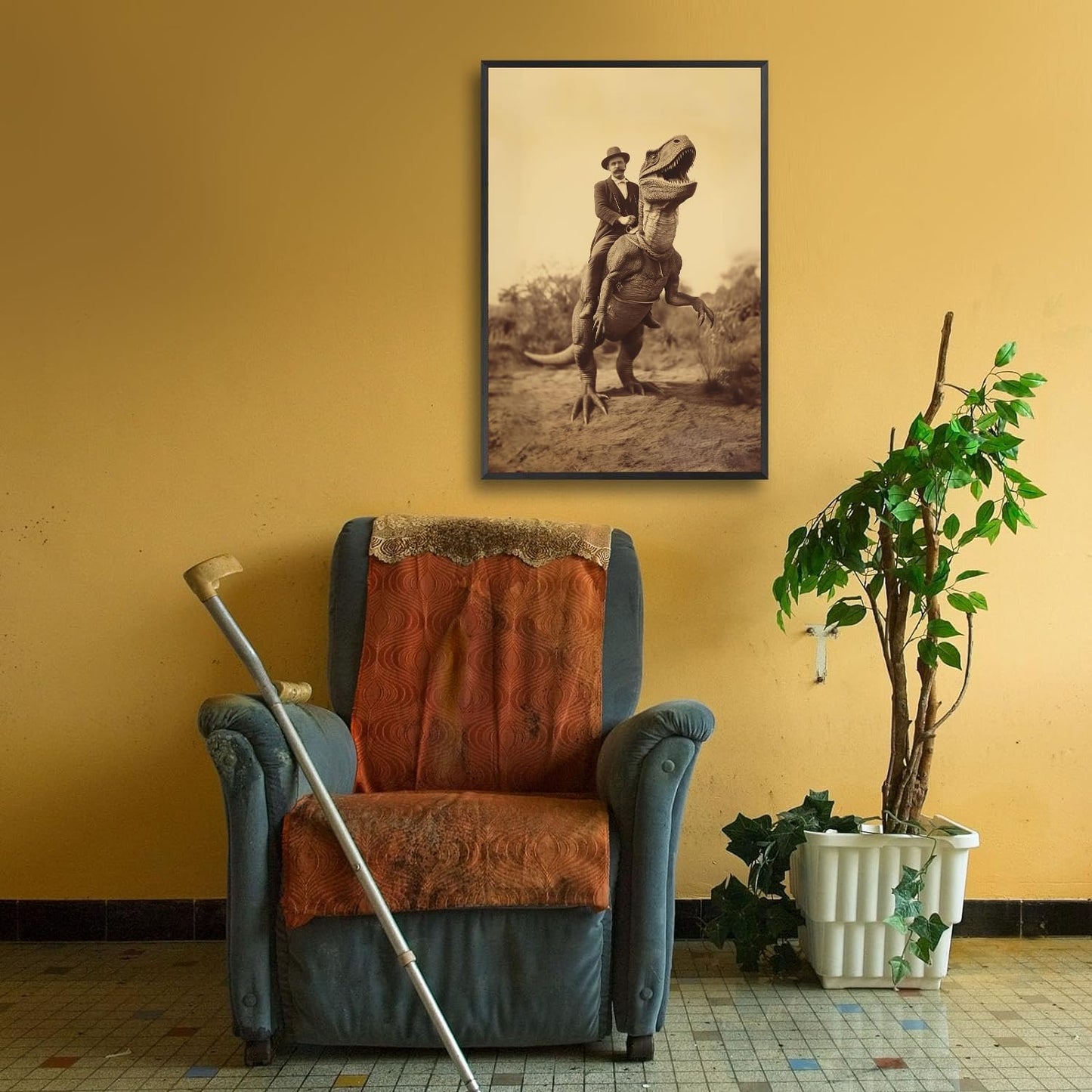 Goth Decor Antiqued Wicca Art Poster Dark Academy Dinosaur And Cowboy Canvas Wall Art Horror Posters Spooky Indoor Art Family Bedroom Office Space Decor 24X36inch Aluminum Framed