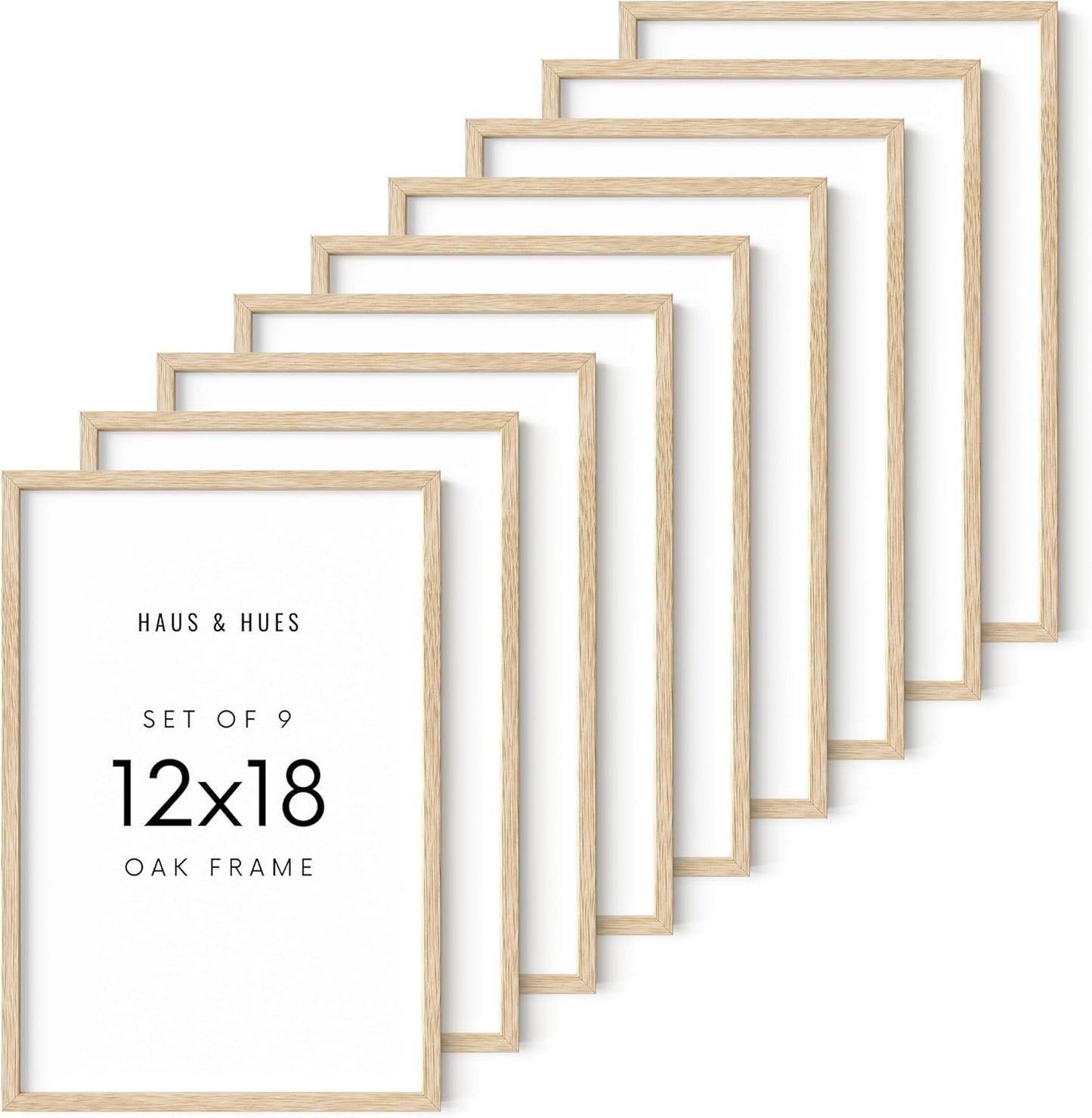 HAUS AND HUES 12 by 18 Picture Frame Set of 9-12 x 18 Poster Frame, 18x12 Light Wood Frame, 12x18 Frame, 12 x 18 Frame Natural Wood, 12 x 18 Picture Frame Wooden (Beige Frame)