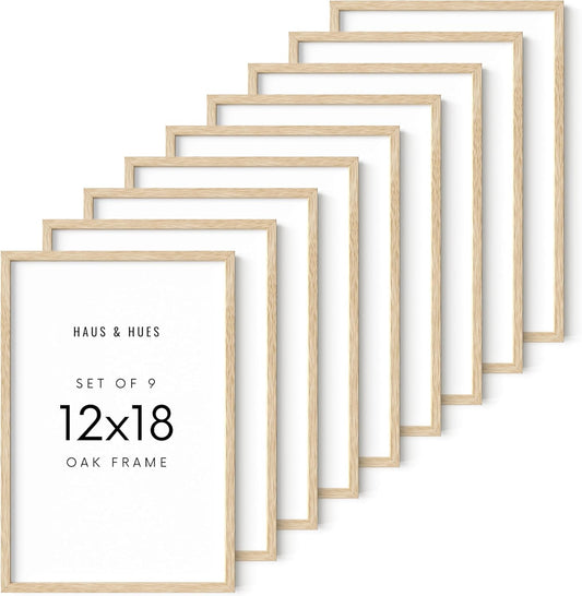 HAUS AND HUES 12 by 18 Picture Frame Set of 9-12 x 18 Poster Frame, 18x12 Light Wood Frame, 12x18 Frame, 12 x 18 Frame Natural Wood, 12 x 18 Picture Frame Wooden (Beige Frame)