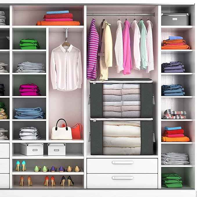 Large Storage Bags, 8 Pack Clothes Storage Bins Foldable Closet Organizers Storage Containers with Durable Handles Thick Fabric for Blanket Comforter Clothing Bedding 90 L (Gray)