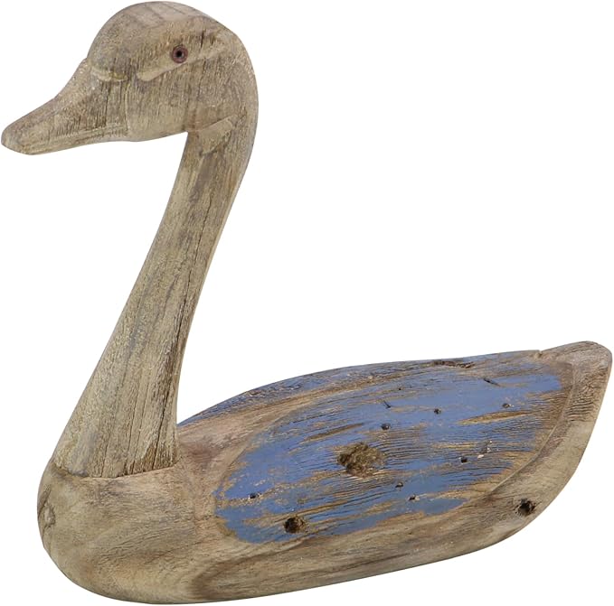 Deco 79 Wood Duck Decorative Sculpture Home Decor Statues, Set of 2 Accent Figurines 13", 11"W, Brown
