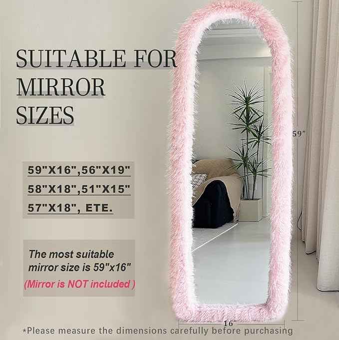 Fluffy Mirror Frame Cover for Arched & Full-Length Mirrors (59"x16") – Stretchy, Non-Slip Fit, 6 Neutral Colors – Soft & Durable Décor (Mirror Not Included)