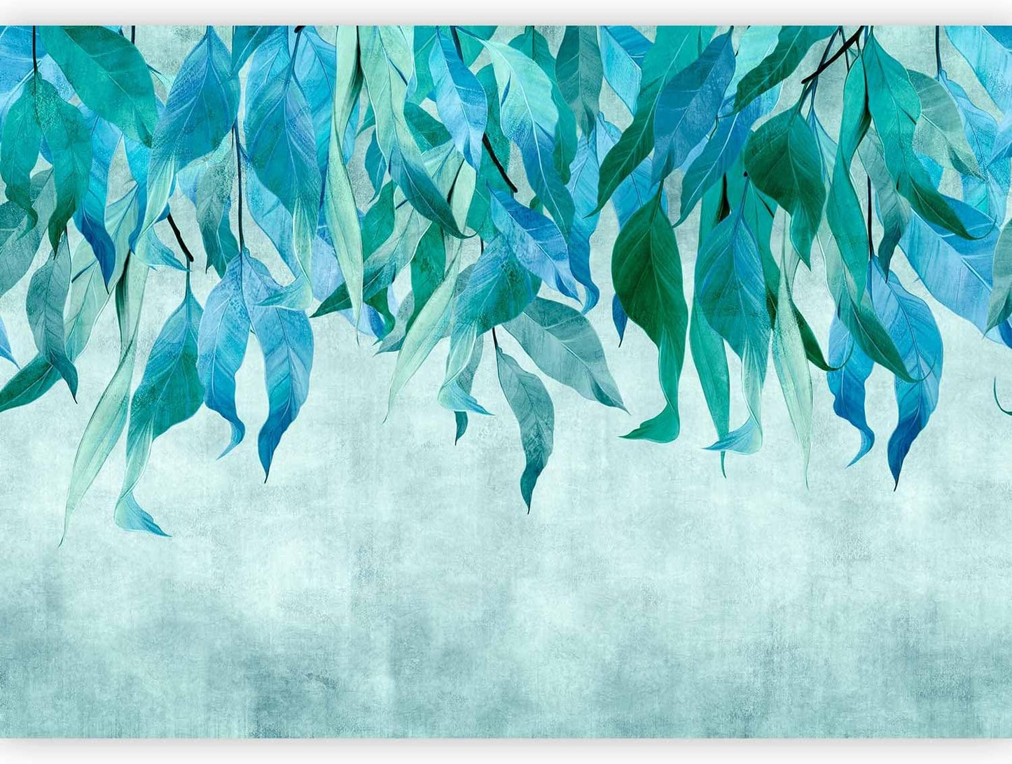 artgeist Wall Mural Hanging Leaves 154x110 in - Peel and Stick Self-Adhesive Wallpaper Removable Large Sticker Foil Wall Decor Print Picture Image Design Nature Botanical Concrete Green b-C-10146-a-b