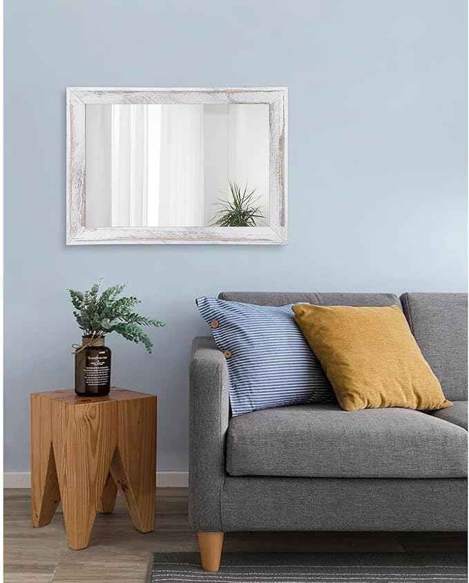 AAZZKANG Mirrors for Wall Rustic Wood Framed Hanging Mirror 20"x16" Decorative for Farmhouse Bedroom Bathroom Living Room Entryway Hallway White