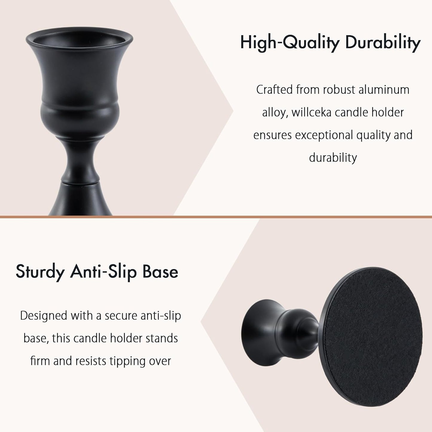 Black Taper Candle Holder, Candlestick Holders, Vintage Metal for Table Centerpieces Wedding Decor (Matte Black, 4 Pcs)