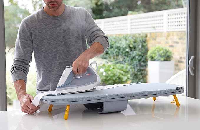 Joseph Joseph Pocket Folding Tabletop Ironing Board with Iron Holder and Wall Mount, Compact Space-Saving, Grey/Yellow