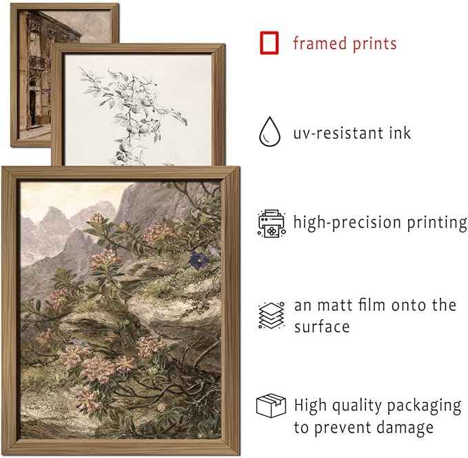 16 PCS Framed Vintage Wall Art Decor, French Country Farmhouse Gallery Wall Frame Set Prints for Bedroom Bathroom, Rustic Landscape Posters for Living Room Aesthetic, Cottagecore Dorm Home Collage Kit