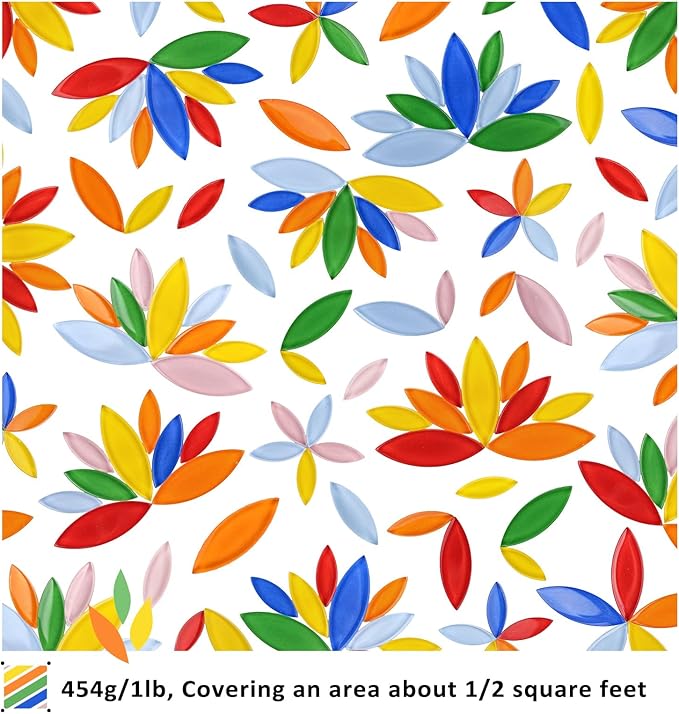 Youway Style 1lb Petal Mosaic Tiles for Crafts,Glass Flower Mosaic Tiles, Vibrant Multicolor Glass Pieces for DIY Coasters & Garden Decor Accents