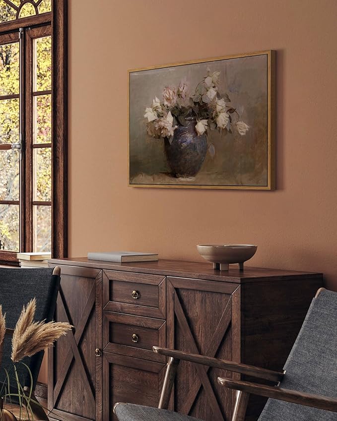 InSimSea Framed Canvas Wall Art Vintage Decor, Room Decor Large Artwork for Roses Floral Paintings Framed Wall Art Prints for Office Kitchen Bathroom Decorations, 16"x24"