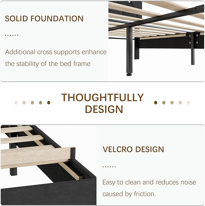 VECELO Twin Size Bed Frame, Upholstered Platform with Adjustable Diamond Tufted Headboard, Wood Slat Support, No Box Spring Needed, Velvet & Black