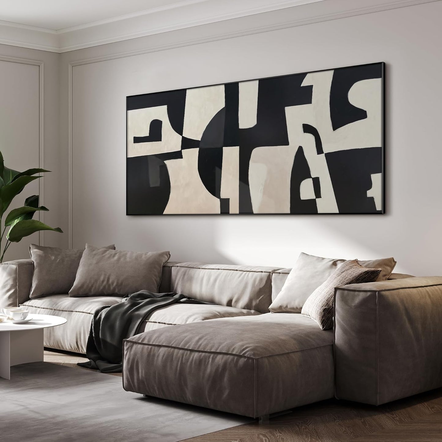 SIGNWIN 36"x72" Extra Large Framed Wall Art Black and White Abstract Geometric Design, Minimalist Modern Print for Home Living Room Bedroom Decor (Frame Assembly Required)