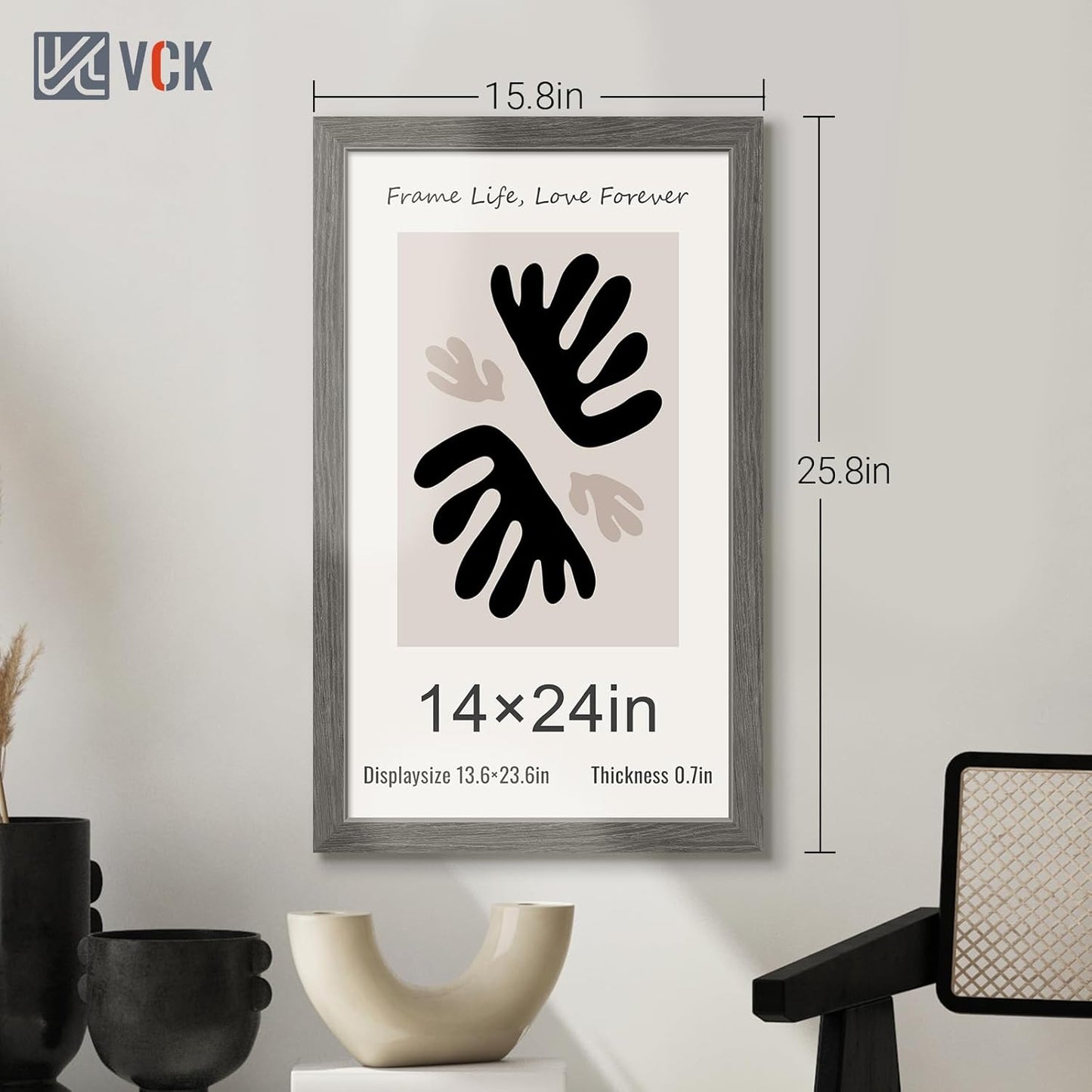 VCK 14x24 Frame 3 Pack, Gray Solid Wood Picture Frame, Exclusive Wood Grain, Wall Gallery Frame