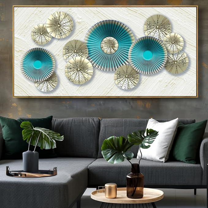 Wall Art Simple Wall Decor Teal Blue and Yellow Canvas Painting Abstract Wall Art for Bedroom Living Room Dining Room Home Office Decor 20"x40" with Framed