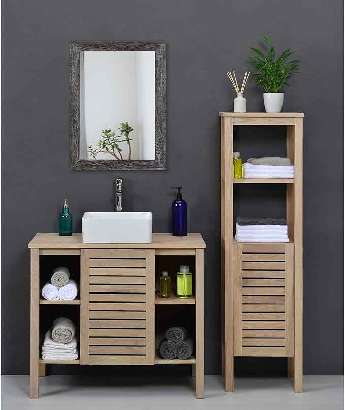 AAZZKANG Wall Mirror with Rectangle Wood Frame Rustic Decorative Hanging Mirrors for Bedroom Bathroom Living Room Home Office Small