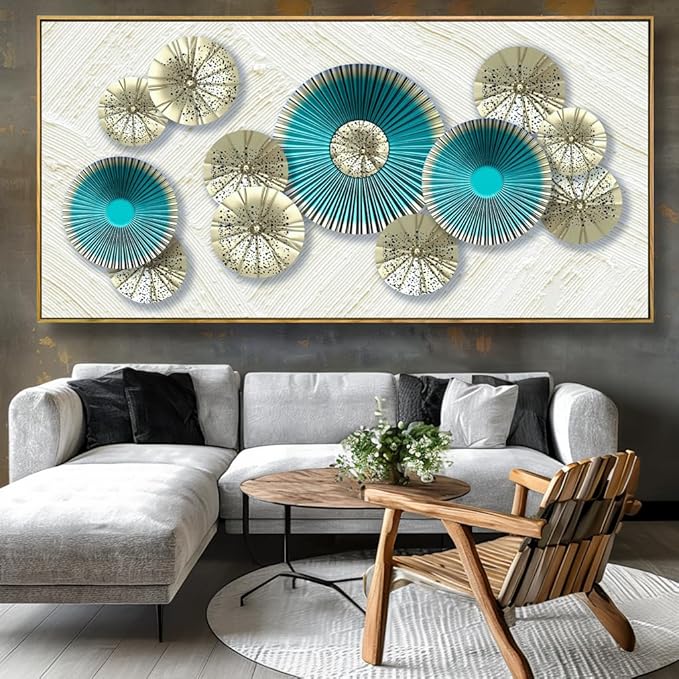 Wall Art Simple Wall Decor Teal Blue and Yellow Canvas Painting Abstract Wall Art for Bedroom Living Room Dining Room Home Office Decor 30"x60" with Framed