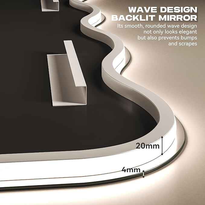 Hasipu Wavy Full Length Mirror with Lights - 36"×36" LED Wavy Floor Mirror, Frameless, Dimmable, Standing or Vertical/Horizontal Wall-Mounted Mirror for Bedroom, Living Room, Cloakroom