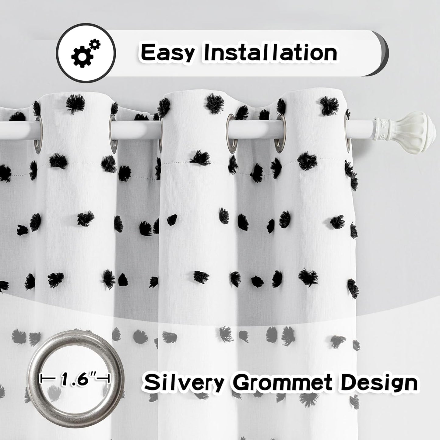 MYSKY HOME 100% Blackout Curtains for Bedroom Total Light Blocking Curtains 84 Inch Long Room Darkening 2 Panels Grommet Double Layer Curtains Privacy Window Drapes with Black Pom Pom Sheer 52" x 84"