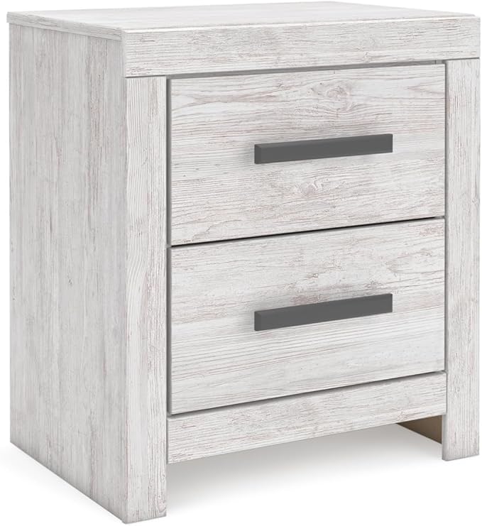 Signature Design by Ashley Cayboni Casual Nightstand with Framed Front and Pilasters, 2 Storage Drawers, Large Black Handles, Wood, 24.37" High, White