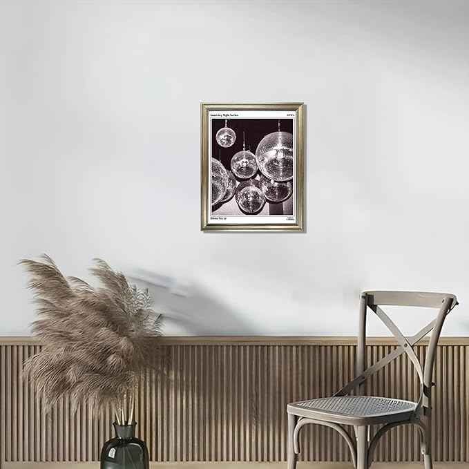 Disco Ball Wall Art, Vintage Framed Print Posters for Room Aesthetic Decor, Trendy Retro 70s Decor Funky Music Wall Art, Preppy Bar Cart Canvas Artwork