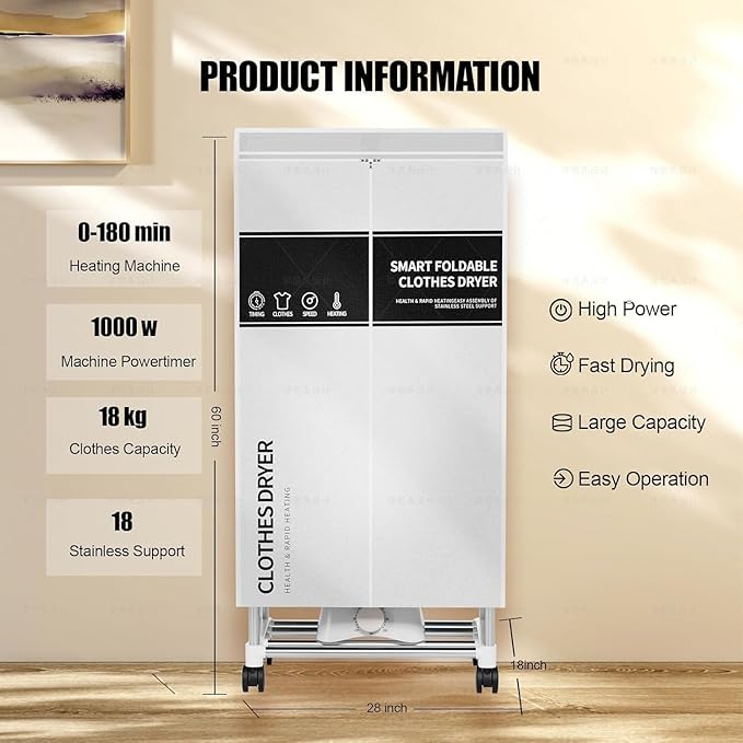 Clothes Dryer, Portable Drying Machine with Timer, 60inch Laundry Drying Wardrobe with Large Capacity, Electric Dryer/Rack for Home | Appartments (Grey ZU1)