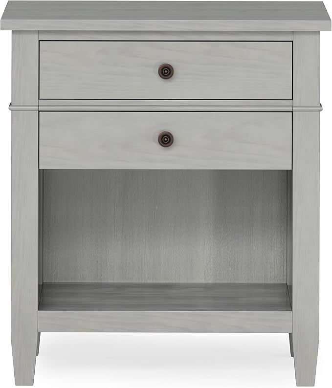 SIMPLIHOME Carlton Solid Wood 24 Inch Wide Contemporary Bedside Nightstand Table in Fog Grey, for The Living Room and Bedroom