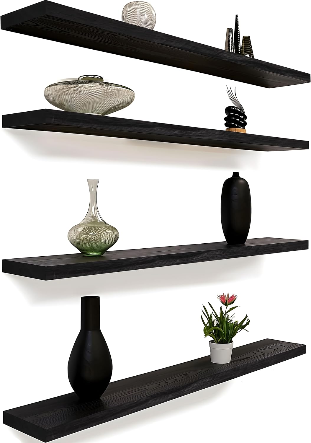 48 Inch Floating Shelves for Wall Rustic Black Wood Wall Shelves for Bedroom Set of 4 - Décor Diaries