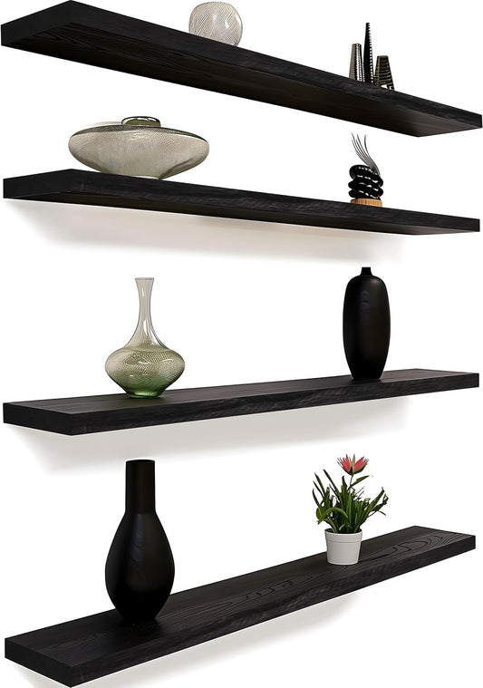 48 Inch Floating Shelves for Wall Rustic Black Wood Wall Shelves for Bedroom Set of 4 - Décor Diaries