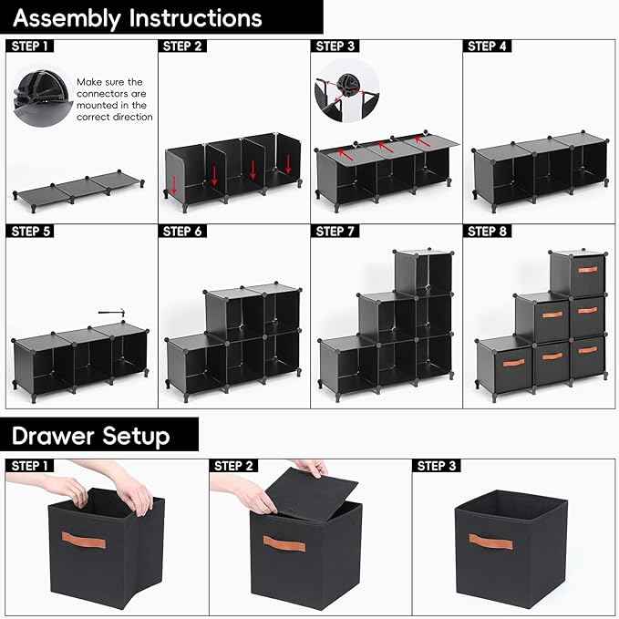 Cube Storage Organizer with Storage Bins, 6-Cube Shelves Units with 6 Organizer Bins, DIY Plastic Storage Shelves with Mallet, Closet Clothes Storage Shelves for Home, Bedroom, Living Room