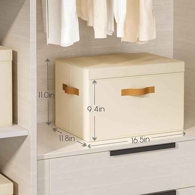Clothes Storage Bins with Window & Flap Closet Organizer with Handles, Decorative Basket for Home, Dorm, Beige