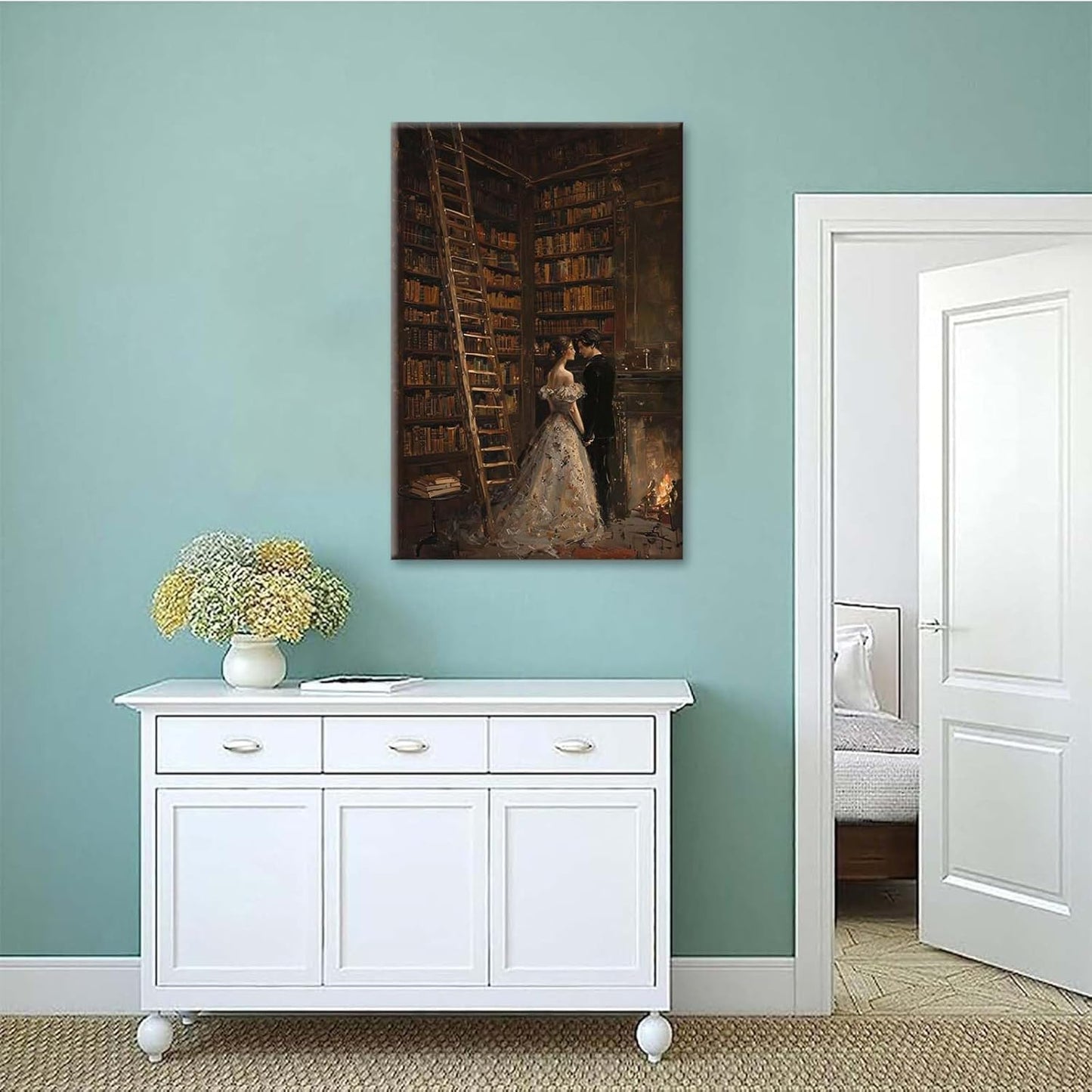 Gothic retro library scene decoration melancholy calm art college style wall aesthetic antique style home decoration suitable for bedroom living room28x40in Wood Framed