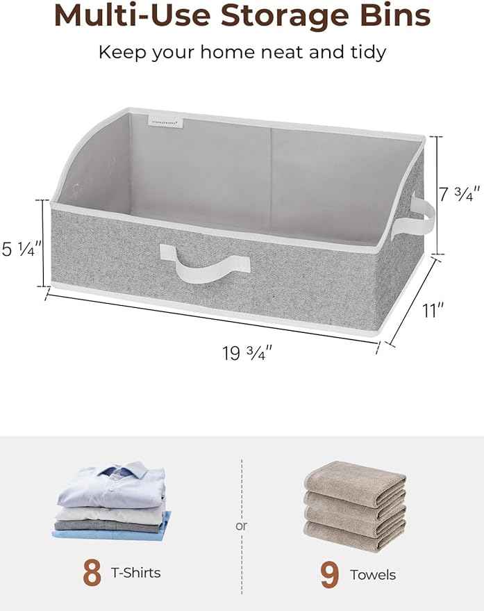 StorageWorks Closet Storage Bins, Trapezoid Organizer Box for Shelves, Fabric Clothes Bin, Foldable Organizing Baskets with Handles, Large, Gray, 3-Pack