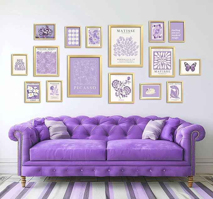 16 PCS Purple Wall Art Decor, Matisse Gallery Wall Prints for Bedroom, Light Purple Posters for Room Aesthetic, Collage Kit Pictures for Living Room, Teen Girls Lavender Dorm Home Artwork