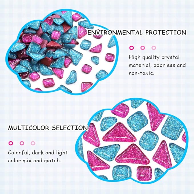 Swpeet 1 Pound Mixed Colors Shine Crystal Series Mosaic Tiles Assortment Kit, Square and Triangle Genuine Mosaic Tiles Glitter Crystal Mosaic Perfect for Home Decoration Crafts