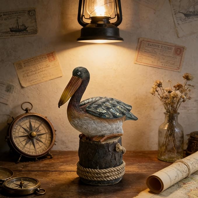 Lukitas Pelican Statue and Sculpture Decor, Coastal Nautical Beach Ornament for Home Patio Garden Outdoor, Resin 12''