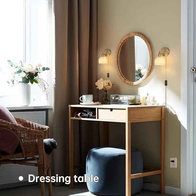 Plug in Wall Sconce, White Tulip Glass Lampshade Wall Light Plugin Corded for Bedside Bedroom Doorway, 2 Pack