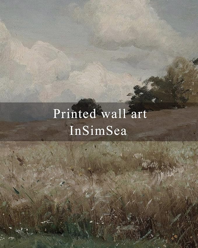 InSimSea Framed Canvas Wall Art Vintage Decor, Farmhouse Scenery Vast Field Grassland Paintings, Large Prints, Nature Landscape Wall Decoration for Living Room Bedroom Bathroom Home Decor, 16"x24"