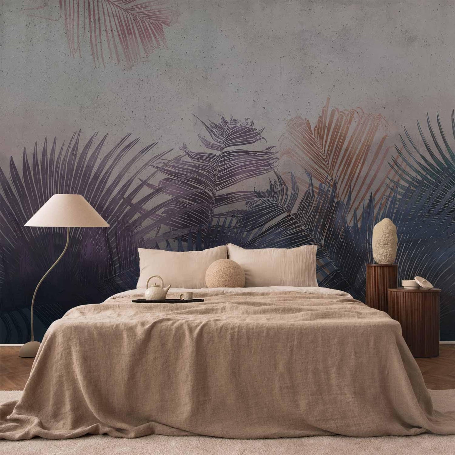 artgeist Wall Mural Jungle 77x55 in - XXL Peel and Stick Self-Adhesive Wallpaper Removable Large Sticker Foil Wall Decor Print Picture Image Design Leaves Botanical Nature Purple Grey b-A-0827-a-a