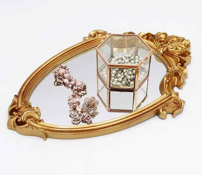 Eaoundm 16.5 x 11 inch Vintage Antique Decorative Wall Mirror - Shield Shape (Brush Gold)