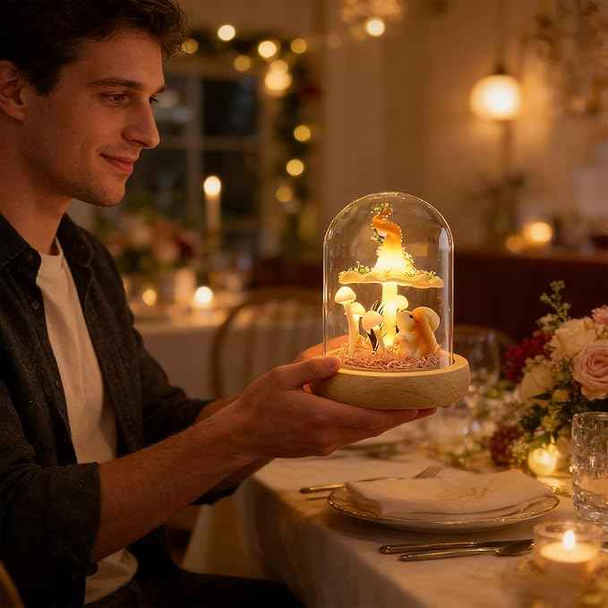 QUELIEN Mushroom Lamp,Mothers Day Mom Gifts for Mom,Light Up Mushroom in Glass Dome,Birthday Party Decorations,Ideal Birthday Gift,Girlfriend Gift