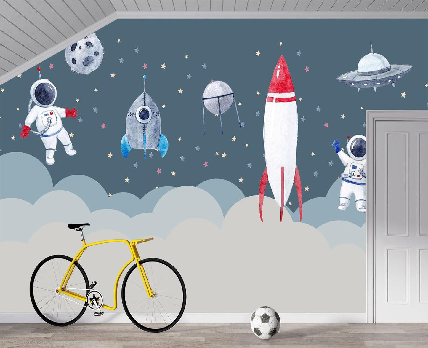 Children's Astronaut Rocket Moon Nursery Wall Mural Wallpaper 103" x 69"