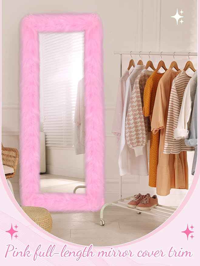 Geelin Full Length Mirror Cover 59 x 16 Inch Universal Ultra Soft Non Slip Design Fluffy Length Standing Mirrors Cover Decoration for Bedroom Cloakroom Women Gifts(Pink)