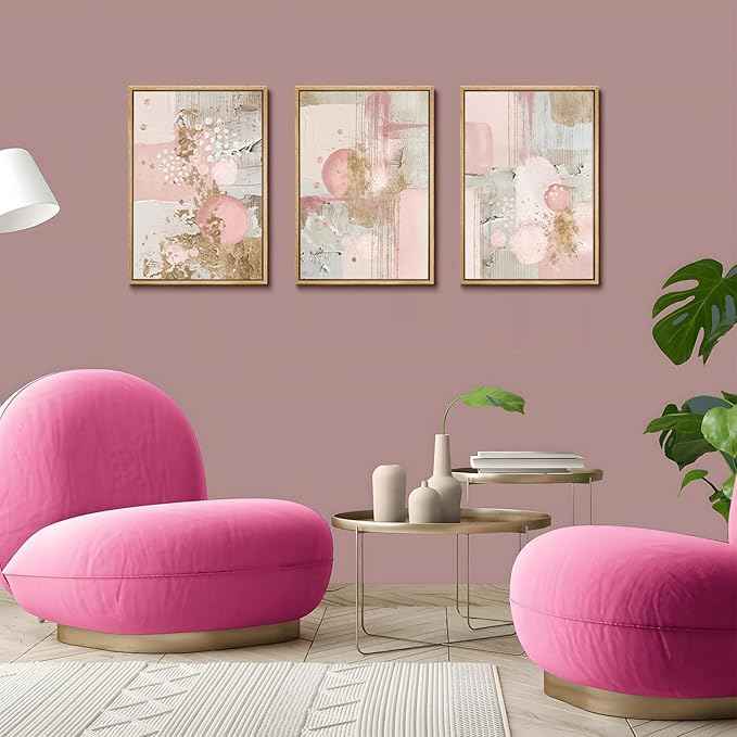 3Pcs Pink and Gold Canvas Wall Art Abstract Posters Print Geometric Pictures Decor for Living Room Bedroom Bathroom Home Decoration UnFramed