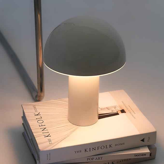 Brightech Celia Table Lamp – 10" Touch-Controlled Mushroom Small Lamp, Cordless & Dimmable LED, Portable Bedside Night Light, Sustainable Mood Light, Recycled Modern Patio Lamp for Home Décor – Cream