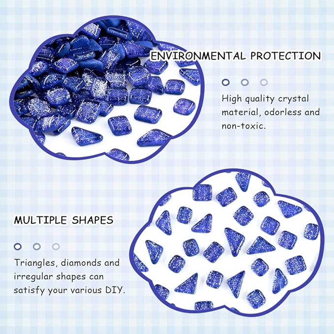 Swpeet 1 Pound Sapphire Blue Shine Crystal Series Mosaic Tiles Assortment Kit, Square and Triangle Genuine Mosaic Tiles Glitter Crystal Mosaic Perfect for Home Decoration Crafts - Mosaic Tiles X