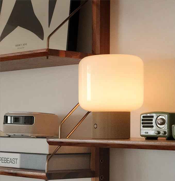 Halo Mushroom Lamp, 5W Cute Cordless Rechargeable Table Lamp with Glass Shade, 3 Color Temps LED Dimmable Ambient Lighting, Small Retro Touch Bedside Light for Bedroom Decor, Mustard Yellow