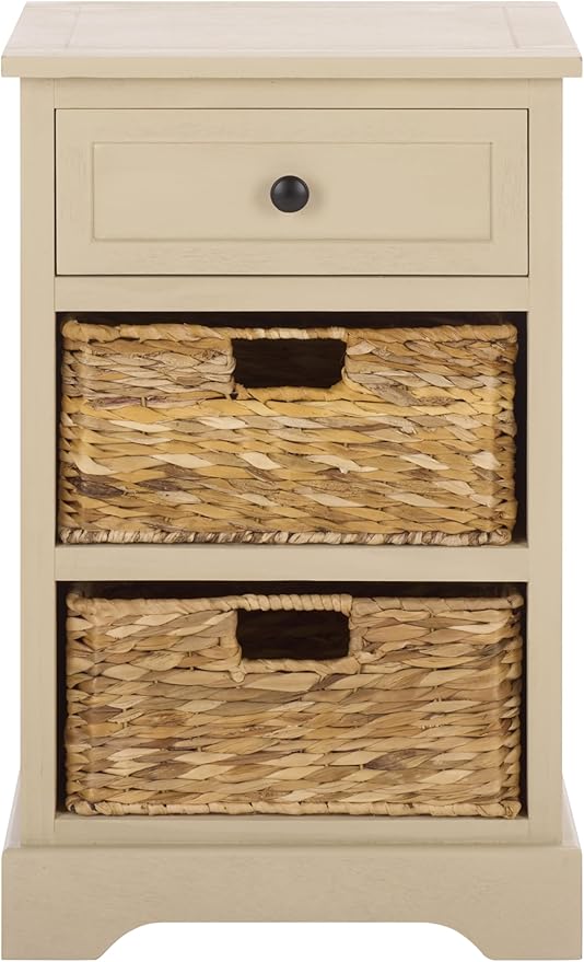 SAFAVIEH Home Collection – Carrie Sand 3-Drawer Storage Side Table, Mixed-Material Cottage Design, Fully Assembled (AMH5700J)