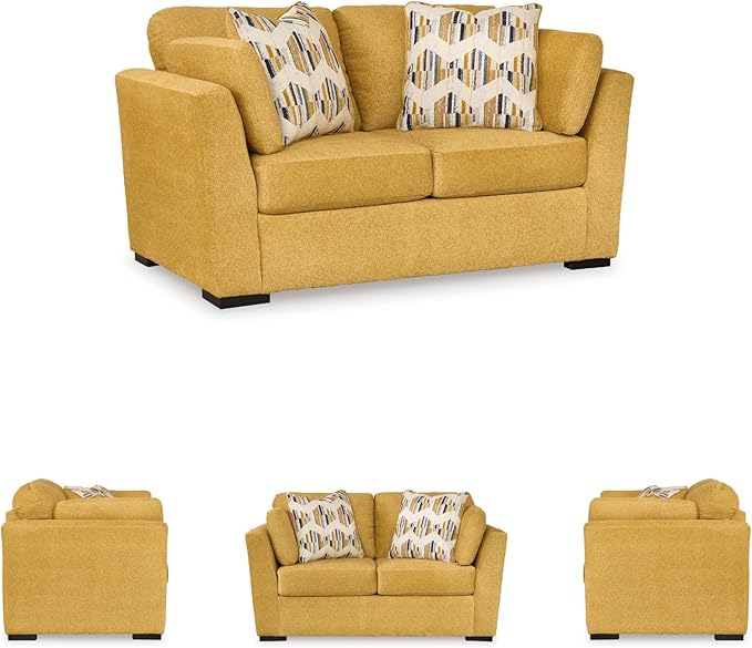 Signature Design by Ashley Keerwick Scandinavian Loveseat with 4 Toss Pillows, Yellow