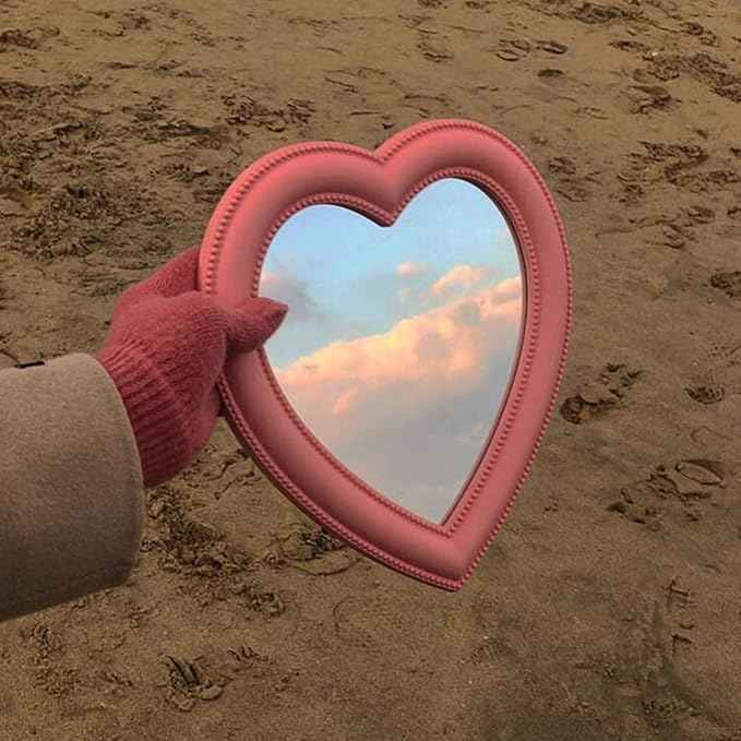 BinaryABC Heart Makeup Mirror Cosmetic Mirror Wall Desktop Mirror Bedroom Mirror(Pink)