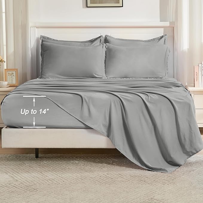 Andency Queen Comforter Set with Sheets Medium Grey - 7 Pieces Boho Tassel Bed in a Bag Soft Lightweight Bedding Sets, Fringe Bed Set with Comforter, Sheets, Pillowcases & Shams